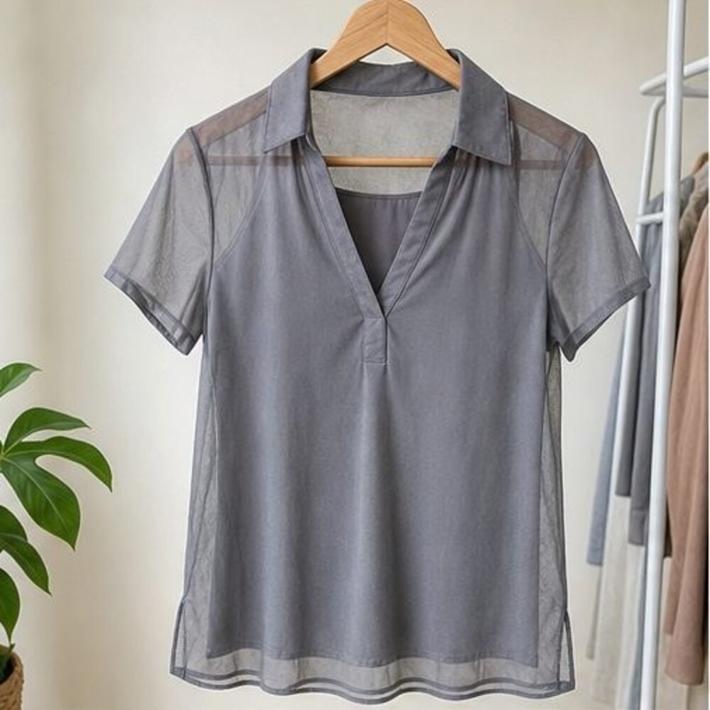 Gray V Neck Top